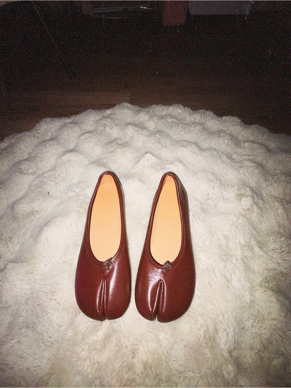 Dark Brown Leather Ballet Tabi Flats